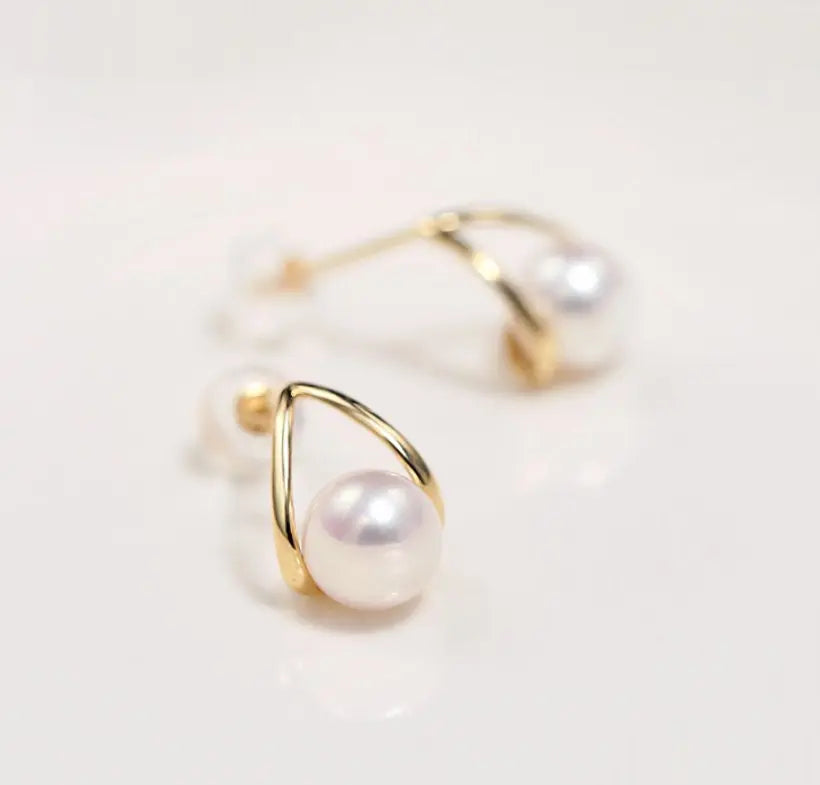 6-7mm Natural White Pink Pearl Earrings - 18K Gold Akoya Studs Etsy