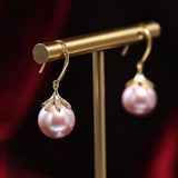 11-12mm Natural High Luster Pink Purple Pearl Earrings 18k Solid Yellow Gold Pearl Earrings, Pink Pearl Earrings, Gift Idea, Gift for Mom Etsy