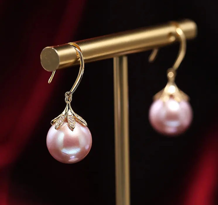 11-12mm Natural High Luster Pink Purple Pearl Earrings 18k Solid Yellow Gold Pearl Earrings, Pink Pearl Earrings, Gift Idea, Gift for Mom Etsy