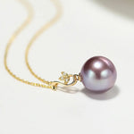 11-12mm Natural High Luster Purple Pearl Necklace 18k Solid Yellow Gold White Diamond Note Necklace, Anniversary Gift Idea, Gift for Mom Etsy