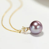 11-12mm Natural High Luster Purple Pearl Necklace 18k Solid Yellow Gold White Diamond Note Necklace, Anniversary Gift Idea, Gift for Mom Etsy