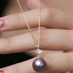 11-12mm Natural High Luster Purple Pearl Necklace 18k Solid Yellow Gold White Diamond Note Necklace, Anniversary Gift Idea, Gift for Mom Etsy