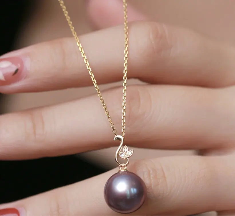 11-12mm Natural High Luster Purple Pearl Necklace 18k Solid Yellow Gold White Diamond Note Necklace, Anniversary Gift Idea, Gift for Mom Etsy