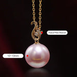 11-12mm Natural High Luster Purple Pearl Necklace 18k Solid Yellow Gold White Diamond Note Necklace, Anniversary Gift Idea, Gift for Mom Etsy