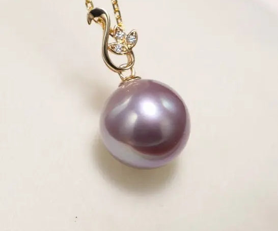11-12mm Natural High Luster Purple Pearl Necklace 18k Solid Yellow Gold White Diamond Note Necklace, Anniversary Gift Idea, Gift for Mom Etsy