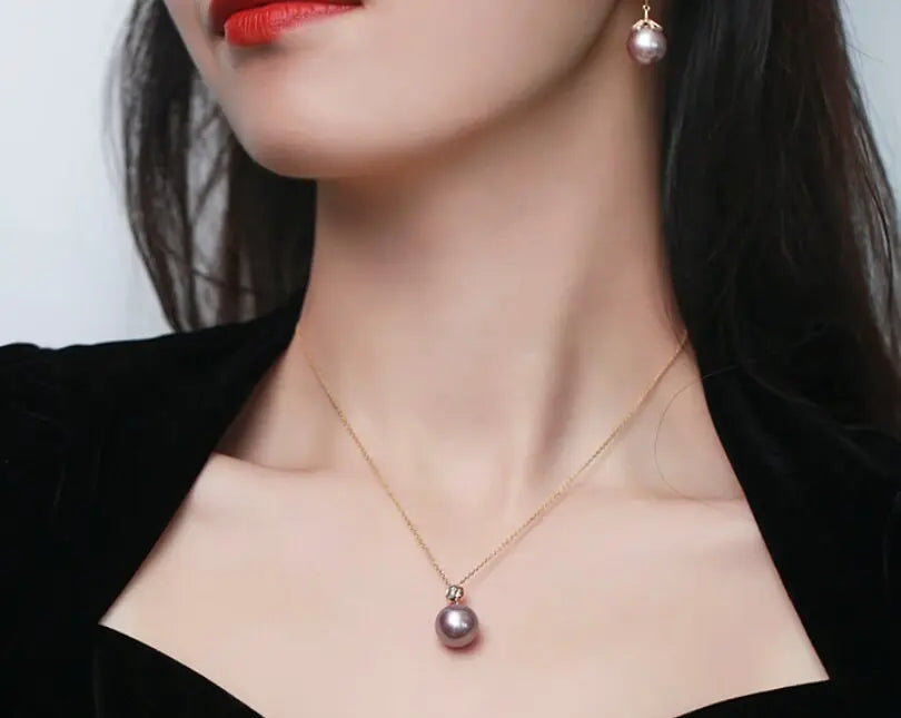 12-13mm Natural High Luster Pink Purple Pearl Necklace 18k Solid Yellow Gold White Diamond Necklace, Anniversary Gift Idea, Gift for Mom Etsy