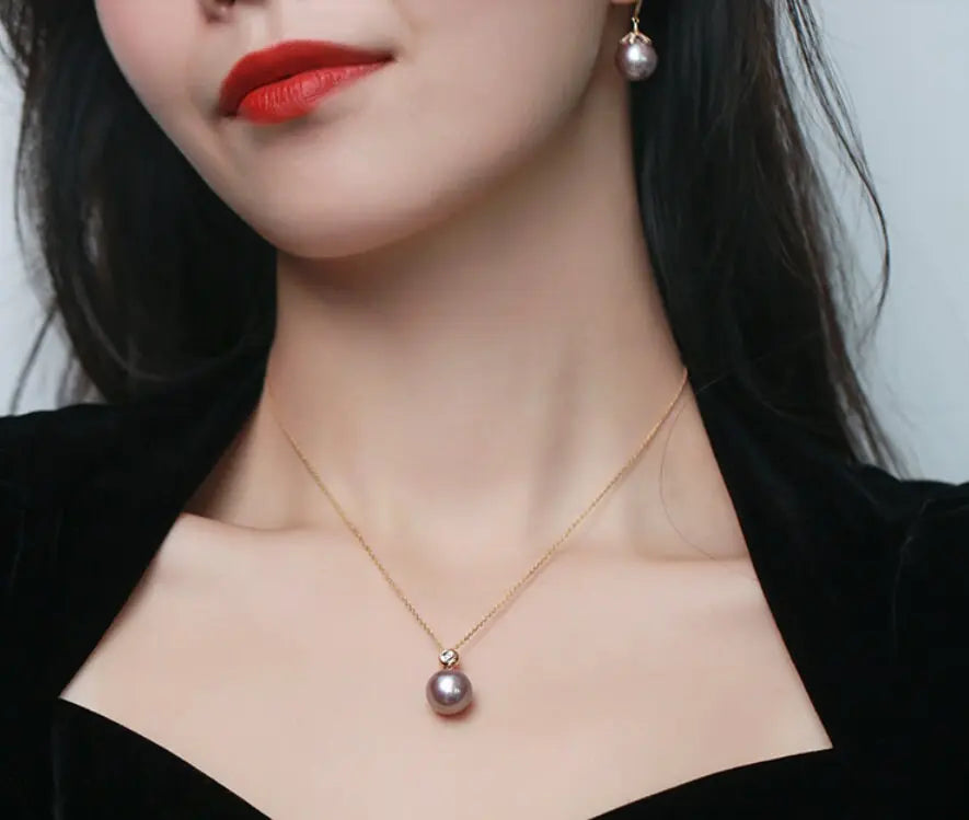 12-13mm Natural High Luster Pink Purple Pearl Necklace 18k Solid Yellow Gold White Diamond Necklace, Anniversary Gift Idea, Gift for Mom Etsy