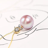 12-13mm Natural High Luster Pink Purple Pearl Necklace 18k Solid Yellow Gold White Diamond Necklace, Anniversary Gift Idea, Gift for Mom Etsy
