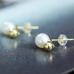 7-8mm Natural High Luster White Pearls Earrings, 18k Gold Plated Vermeil Stud Earrings, Golden Ball Earrings, Anniversary Gift Idea Etsy