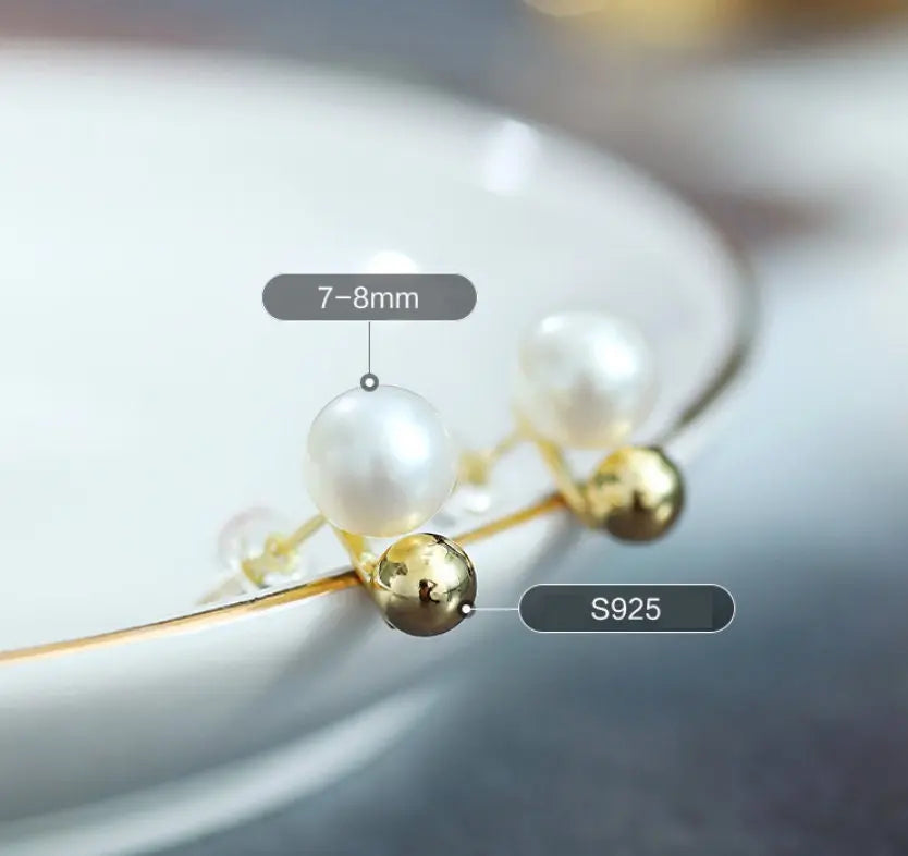 7-8mm Natural High Luster White Pearls Earrings, 18k Gold Plated Vermeil Stud Earrings, Golden Ball Earrings, Anniversary Gift Idea Etsy