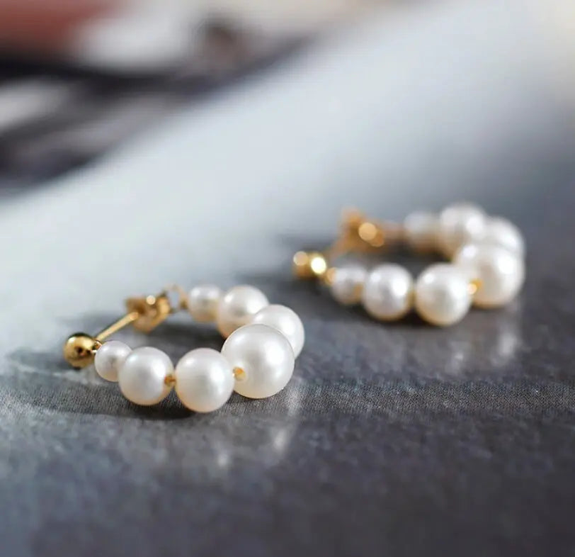 3-7mm Natural High Luster White Pearl Earrings Handmade 14k Yellow Gold Filled White Beaded Pearl Hoop Earrings, Gift Idea, Anniversary Idea Etsy