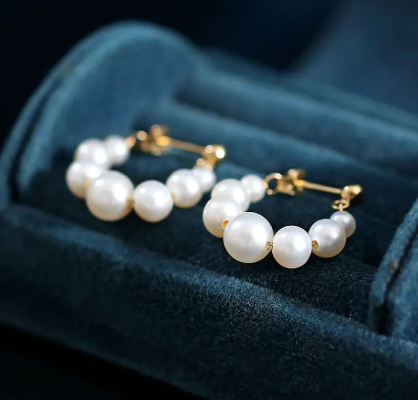 3-7mm Natural High Luster White Pearl Earrings Handmade 14k Yellow Gold Filled White Beaded Pearl Hoop Earrings, Gift Idea, Anniversary Idea Etsy