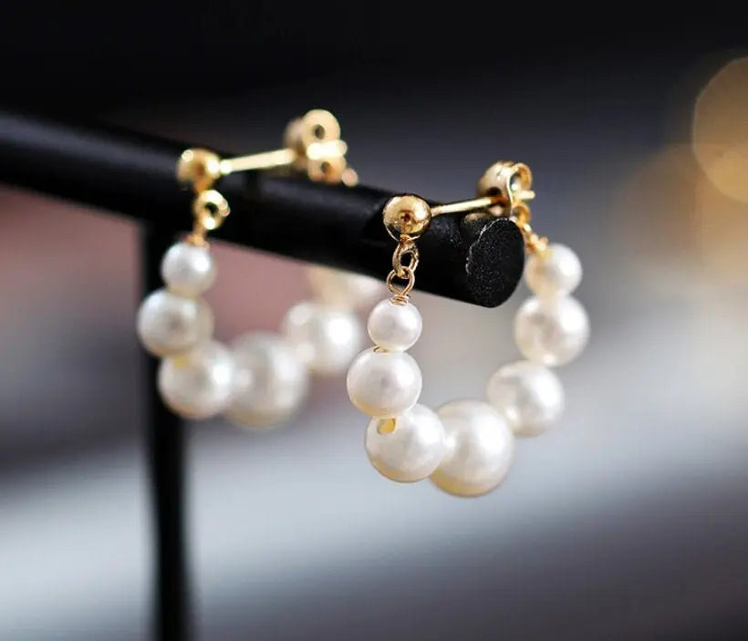 3-7mm Natural High Luster White Pearl Earrings Handmade 14k Yellow Gold Filled White Beaded Pearl Hoop Earrings, Gift Idea, Anniversary Idea Etsy