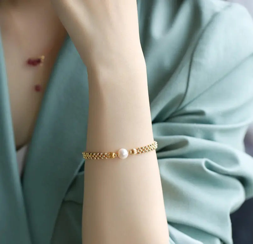 8-9mm Natural High Luster White Pearl Bracelets 14K Gold Filled Granulation Golden Bracelets, Gift for Her, Anniversary Gift Idea Etsy
