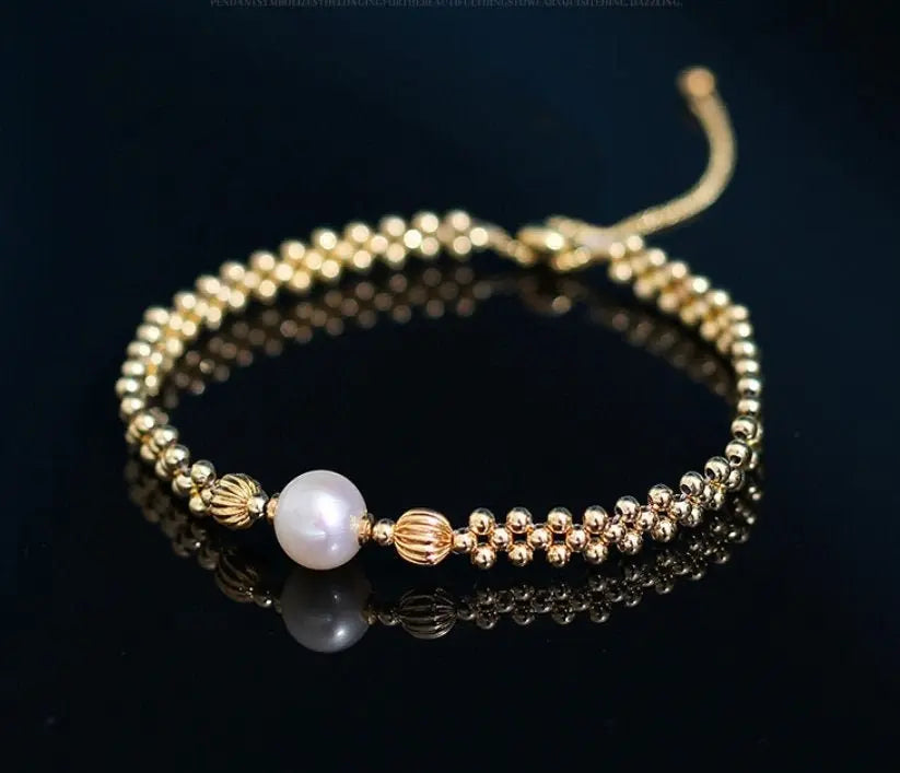 8-9mm Natural High Luster White Pearl Bracelets 14K Gold Filled Granulation Golden Bracelets, Gift for Her, Anniversary Gift Idea Etsy