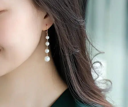 5-9mm Natural High Luster White Beaded Pearl Earrings Handmade 14k Yellow Gold Filled White Pearl Drop Earrings, Gift Idea, Anniversary Idea Etsy