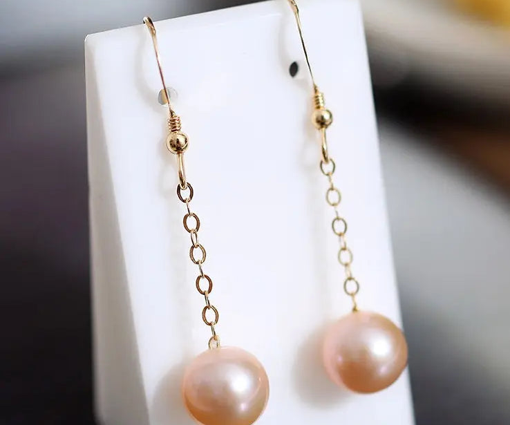 9mm High Luster Natural Nude Pearl Earrings Handmade 14k Yellow Gold Filled Vanilla Color Pearl Drop Earrings, Gift Idea, Anniversary Idea Etsy