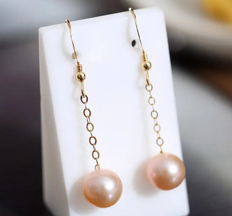 9mm High Luster Natural Nude Pearl Earrings Handmade 14k Yellow Gold Filled Vanilla Color Pearl Drop Earrings, Gift Idea, Anniversary Idea Etsy