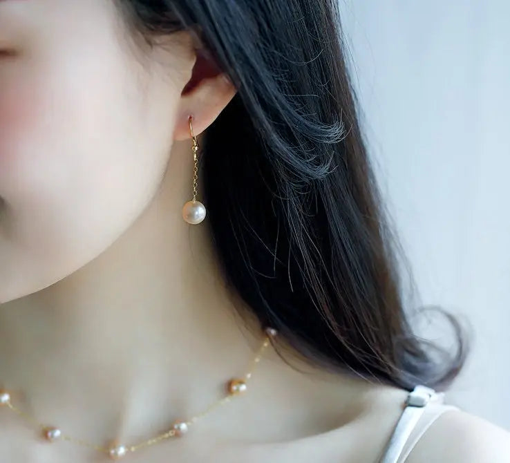 9mm High Luster Natural Nude Pearl Earrings Handmade 14k Yellow Gold Filled Vanilla Color Pearl Drop Earrings, Gift Idea, Anniversary Idea Etsy