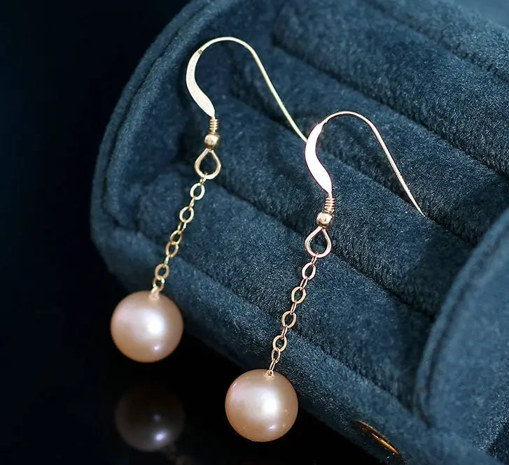 9mm High Luster Natural Nude Pearl Earrings Handmade 14k Yellow Gold Filled Vanilla Color Pearl Drop Earrings, Gift Idea, Anniversary Idea Etsy