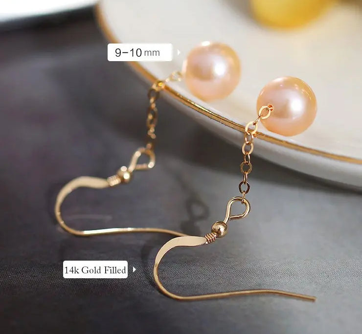 9mm High Luster Natural Nude Pearl Earrings Handmade 14k Yellow Gold Filled Vanilla Color Pearl Drop Earrings, Gift Idea, Anniversary Idea Etsy