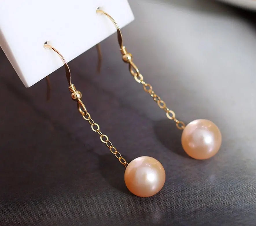 9mm High Luster Natural Nude Pearl Earrings Handmade 14k Yellow Gold Filled Vanilla Color Pearl Drop Earrings, Gift Idea, Anniversary Idea Etsy