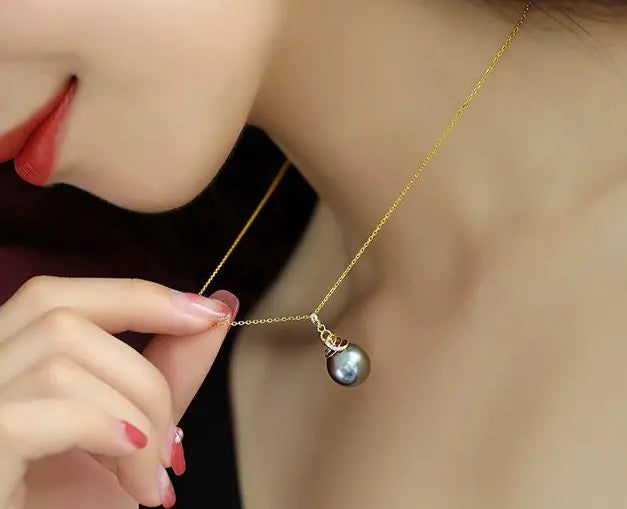 12mm Tahitian Black Pearl Necklace - 18K Yellow Gold Etsy