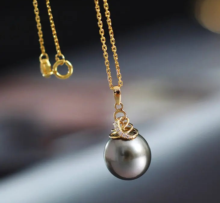 12mm Tahitian Black Pearl Necklace - 18K Yellow Gold Etsy