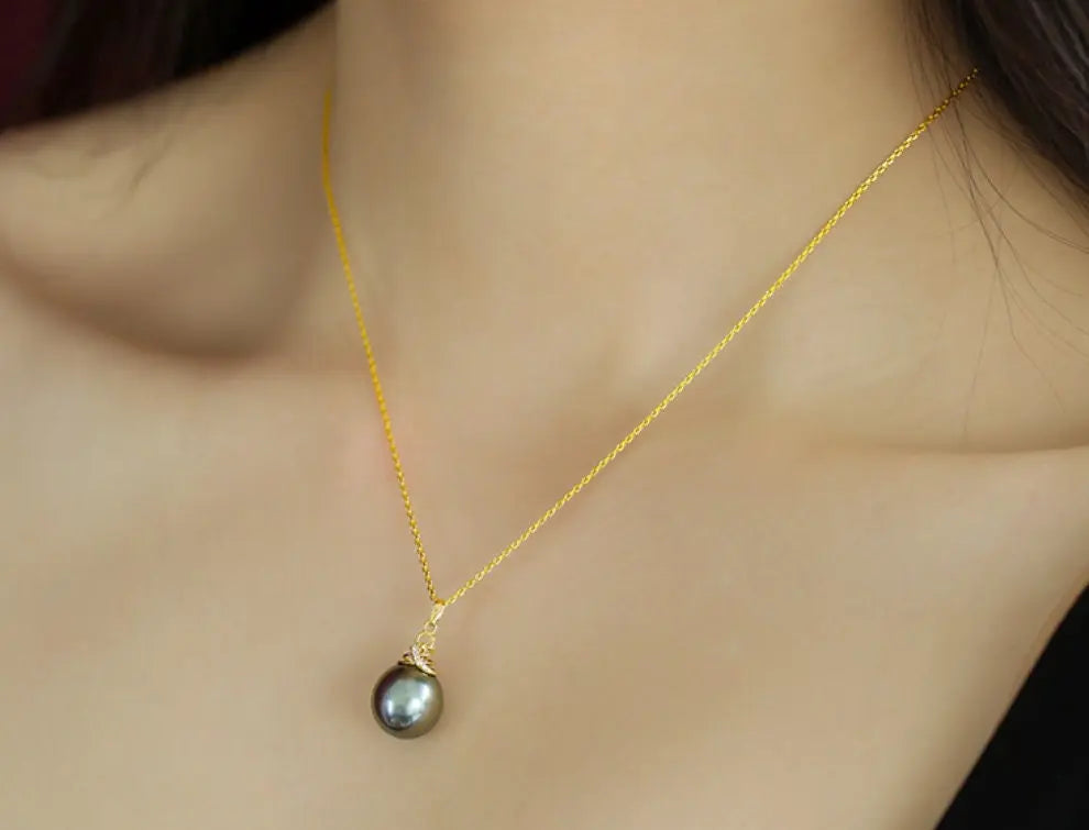 12mm Tahitian Black Pearl Necklace - 18K Yellow Gold Etsy