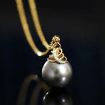 12mm Tahitian Black Pearl Necklace - 18K Yellow Gold Etsy