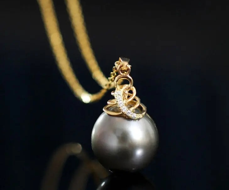 12mm Tahitian Black Pearl Necklace - 18K Yellow Gold Etsy