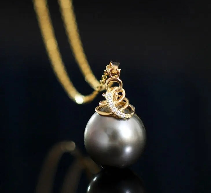 12mm Tahitian Black Pearl Necklace - 18K Yellow Gold Etsy