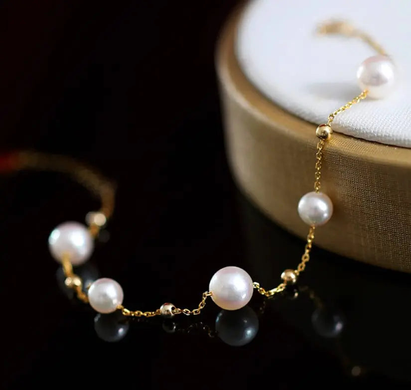 18K Yellow Gold Natural Akoya Pearl from Japan Bracelets Bracelets Etsy