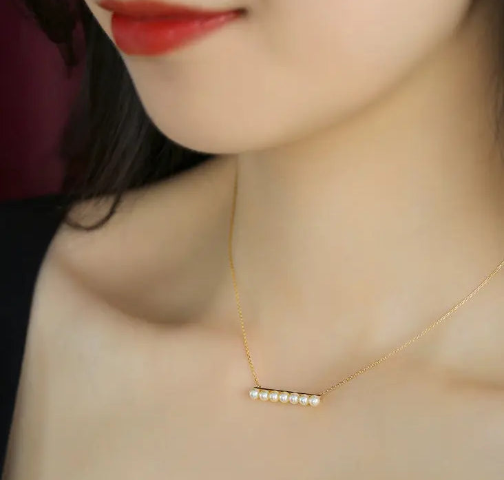 Balance Beam 18k Akoya Beaded Pearl Necklace, 18k Solid Yellow Gold Superior Akoya Champagne Pearl Necklace Etsy