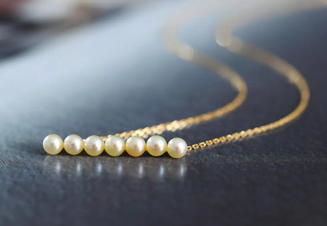 Balance Beam 18k Akoya Beaded Pearl Necklace, 18k Solid Yellow Gold Superior Akoya Champagne Pearl Necklace Etsy