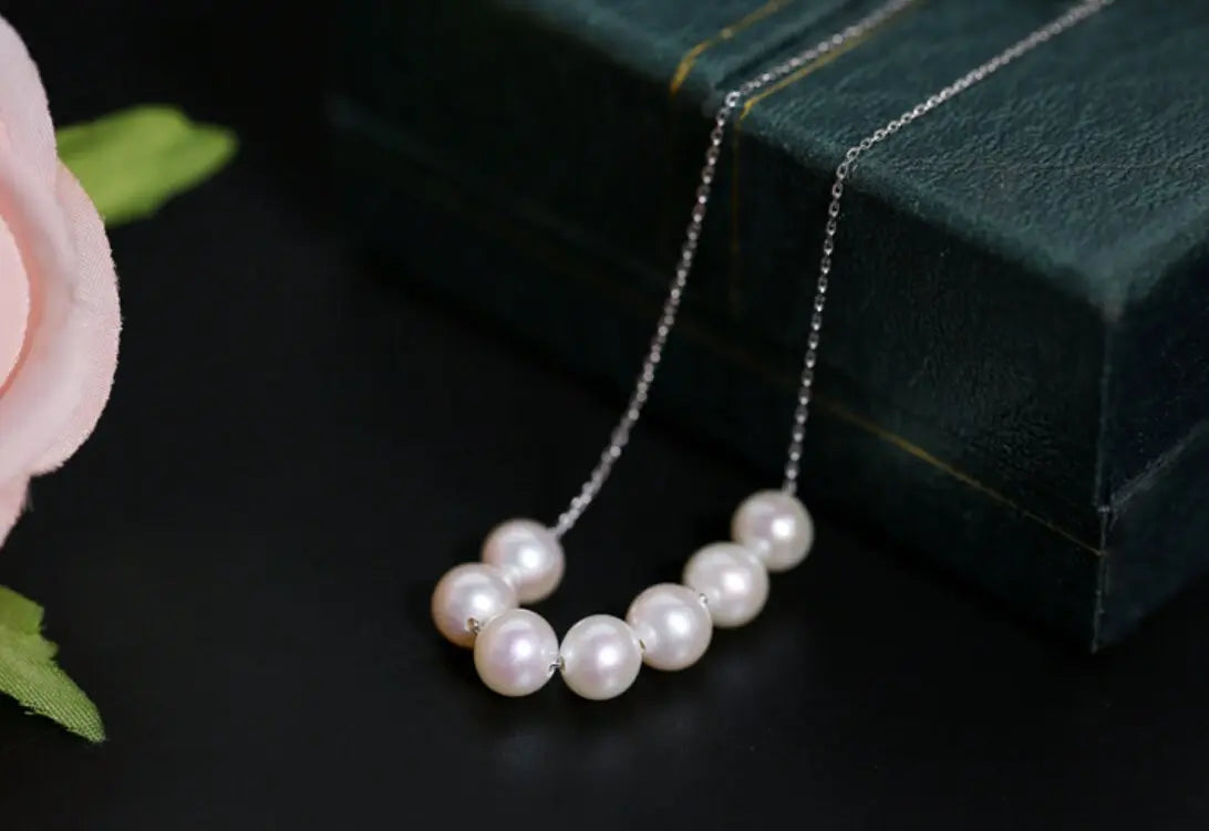 5A+ Freshwater White Pearl Smile Necklace Handmade 18k Solid Yellow Gold Beaded Pearl Necklace, Keloid Hided Necklace, Anniversary Gift Idea Etsy