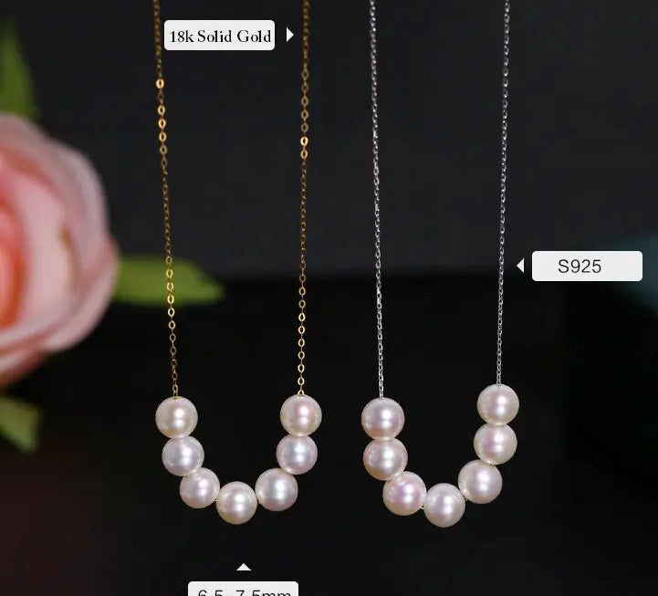 5A+ Freshwater White Pearl Smile Necklace Handmade 18k Solid Yellow Gold Beaded Pearl Necklace, Keloid Hided Necklace, Anniversary Gift Idea Etsy