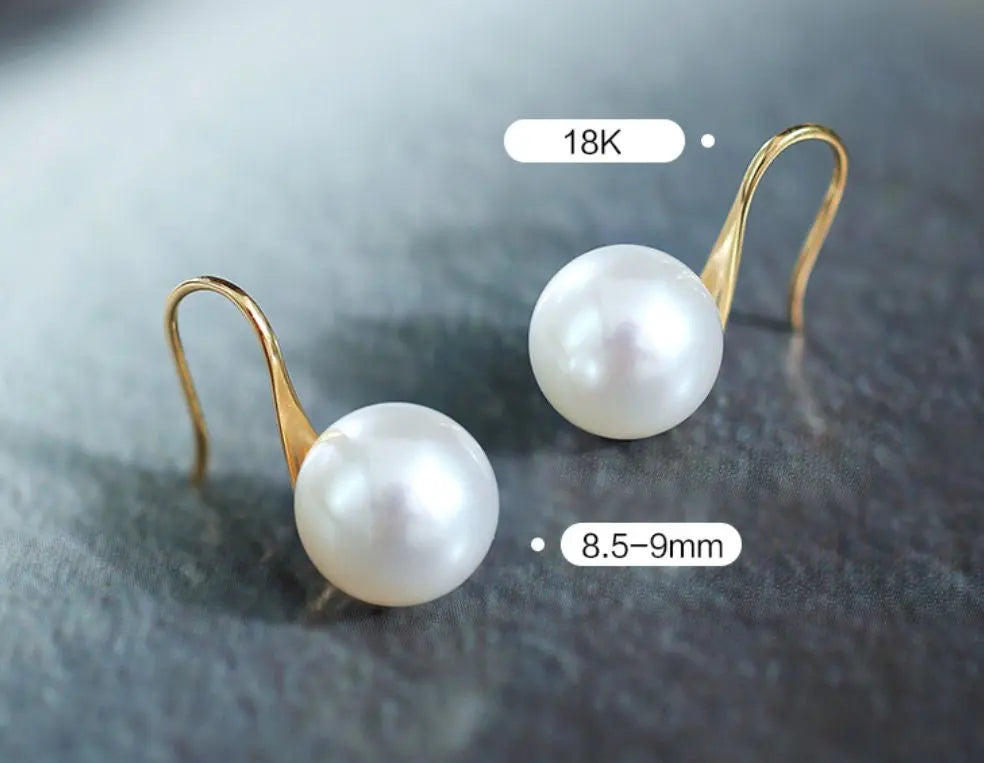 5A+ High Luster White Pearl 8-9mm Earrings Handmade 18K Solid Yellow Gold Pearl Earrings, Gift for Her, Anniversary Gift Idea Etsy