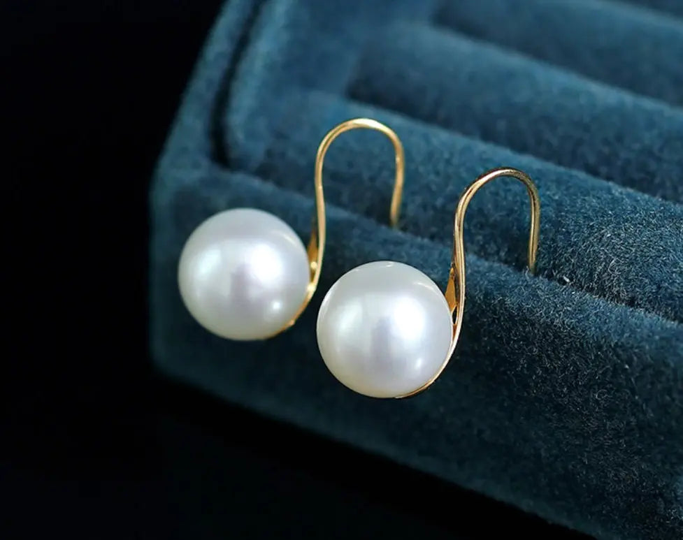 5A+ High Luster White Pearl 8-9mm Earrings Handmade 18K Solid Yellow Gold Pearl Earrings, Gift for Her, Anniversary Gift Idea Etsy
