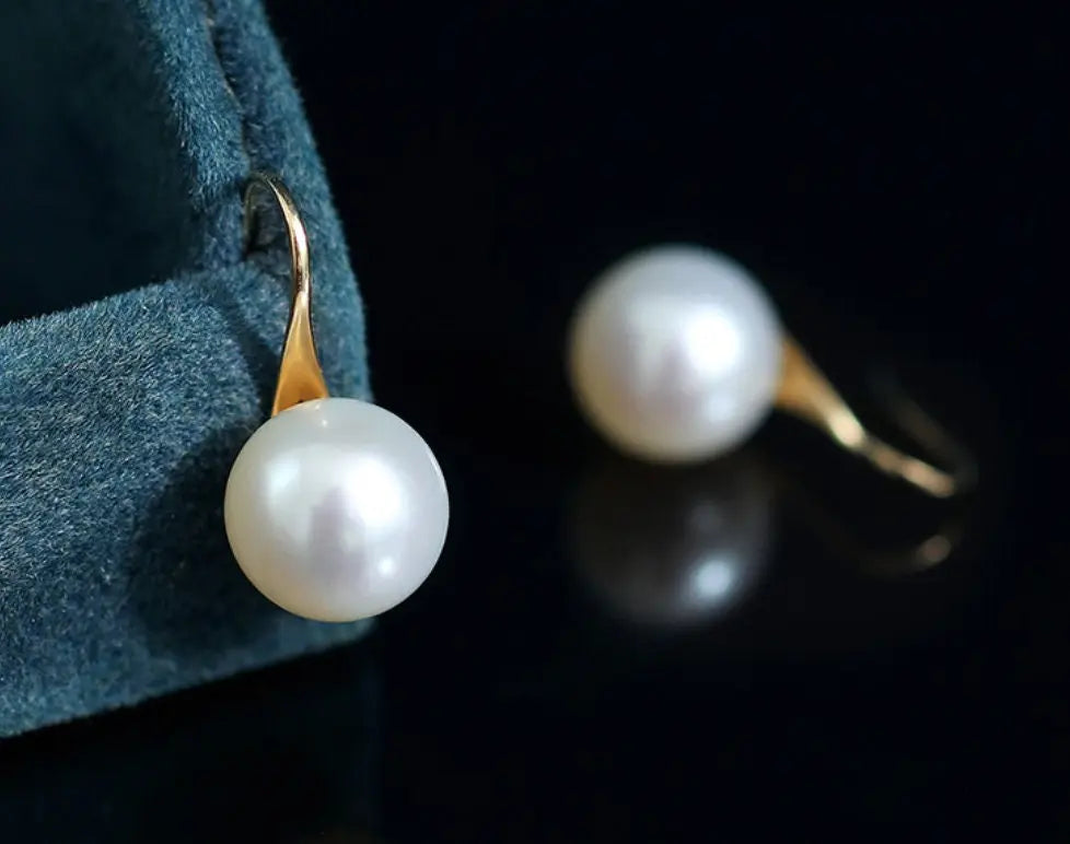 5A+ High Luster White Pearl 8-9mm Earrings Handmade 18K Solid Yellow Gold Pearl Earrings, Gift for Her, Anniversary Gift Idea Etsy