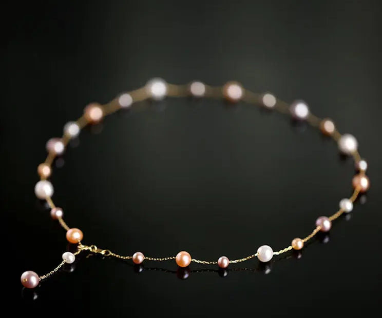 High Luster 4-7.5mm Natural Nude Pearl Chocker Handmade Silver 925 Y-Necklace, Vanilla Pearl Necklace, Anniversary Gift Idea, Gift for Mon Etsy