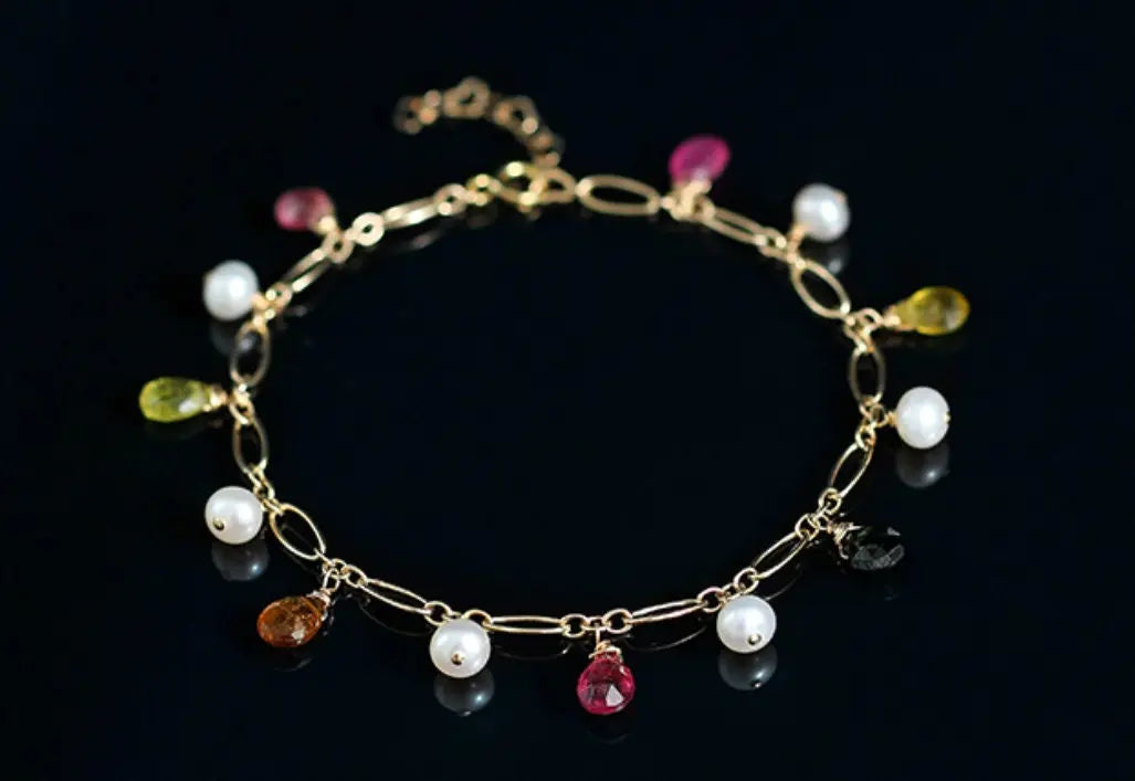AAA+ High Luster White Pearl & Tourmaline - 14K Yellow Gold Filled Etsy
