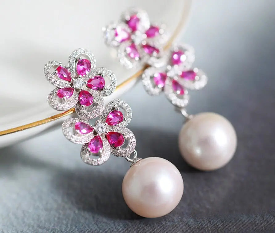 12-13mm Natural High Luster White Pearl Drop Earrings Handmade S925 Pearl Flower Earrings, Anniversary Gift Idea, Gift for Mom Etsy