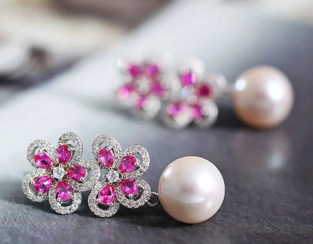 12-13mm Natural High Luster White Pearl Drop Earrings Handmade S925 Pearl Flower Earrings, Anniversary Gift Idea, Gift for Mom Etsy