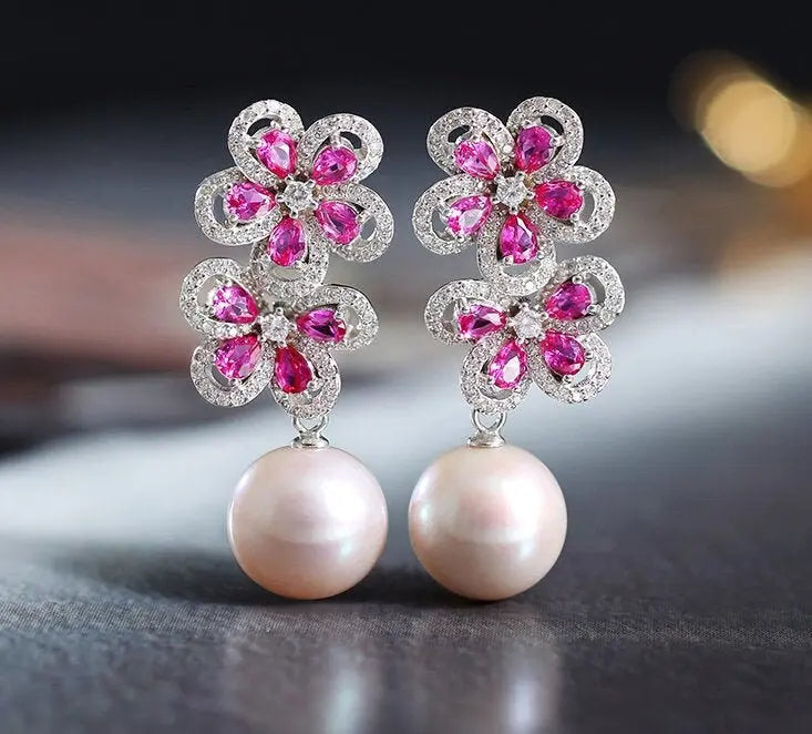12-13mm Natural High Luster White Pearl Drop Earrings Handmade S925 Pearl Flower Earrings, Anniversary Gift Idea, Gift for Mom Etsy