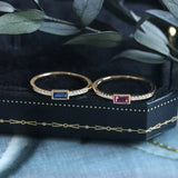 Blue & Red Gemstone Horizontal Stone Ring Handmade 18K Yellow Gold Plated Vermeil Ring, Anniversary Gift Idea, Stackable Rings, Gift for Her - LaCorserArtJewelry