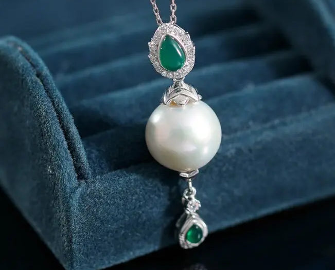 14mm Freshwater Pearl Chalcedony Teardrop Necklace & Earring - Silver 925 Etsy