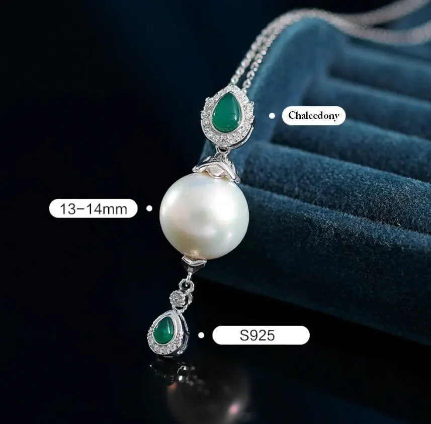 14mm Freshwater Pearl Chalcedony Teardrop Necklace & Earring - Silver 925 Etsy