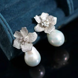 13mm Natural High Luster Baroque White Pearl Silver 925 White Pearl Earrings, Flower Earrings, Anniversary Gift Idea, Gift for Mom Etsy
