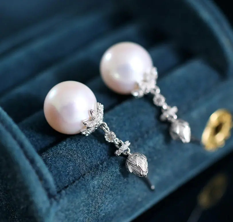 12mm Natural High Luster White Pink Pearl 925 Silver White Pearl Earrings, Flower Earrings, Cluster Earrings, Anniversary Gift Idea for Mom Etsy
